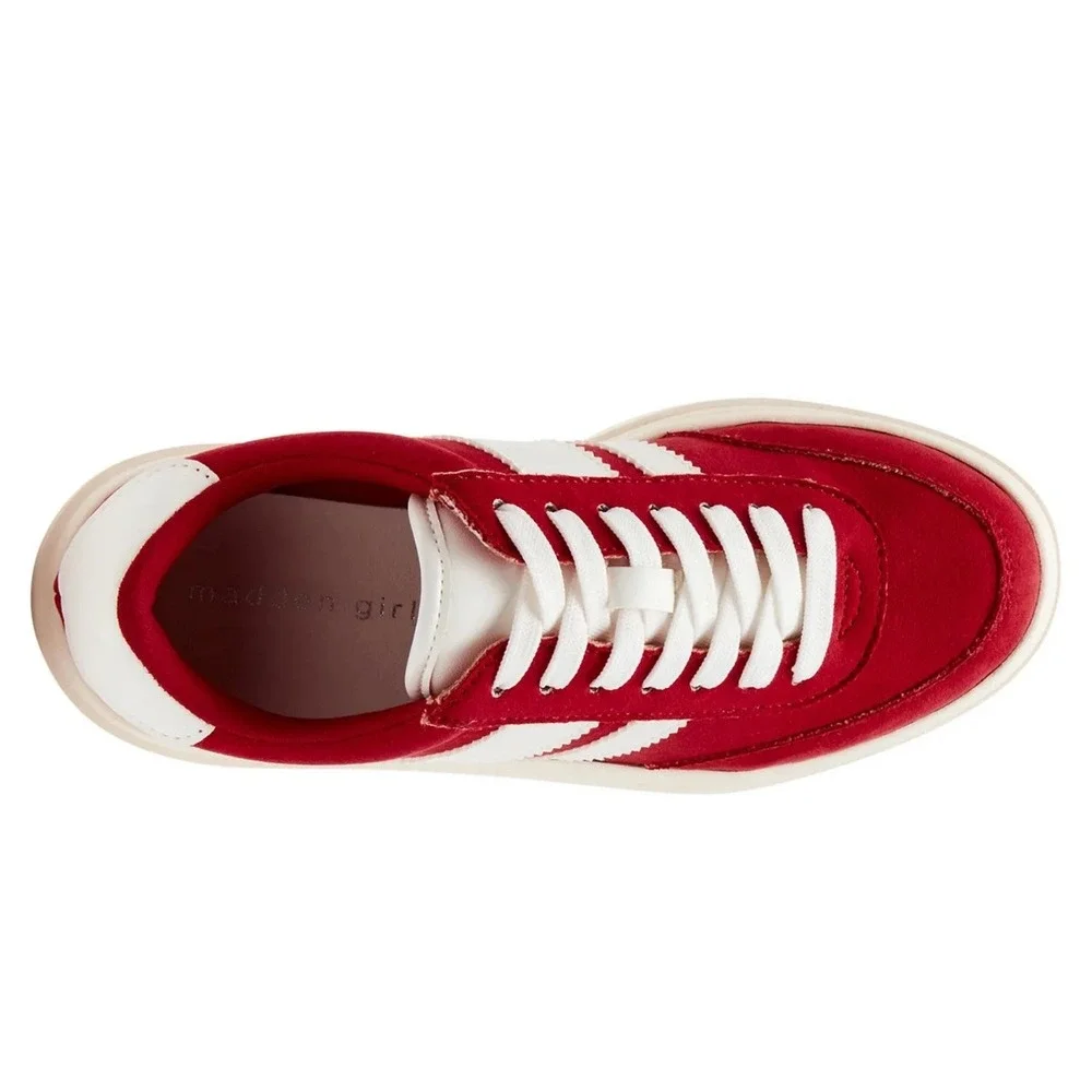 Madden Girl Red Platform Sneakers‎ White Stripe Lace Up Size 8.5 B12B